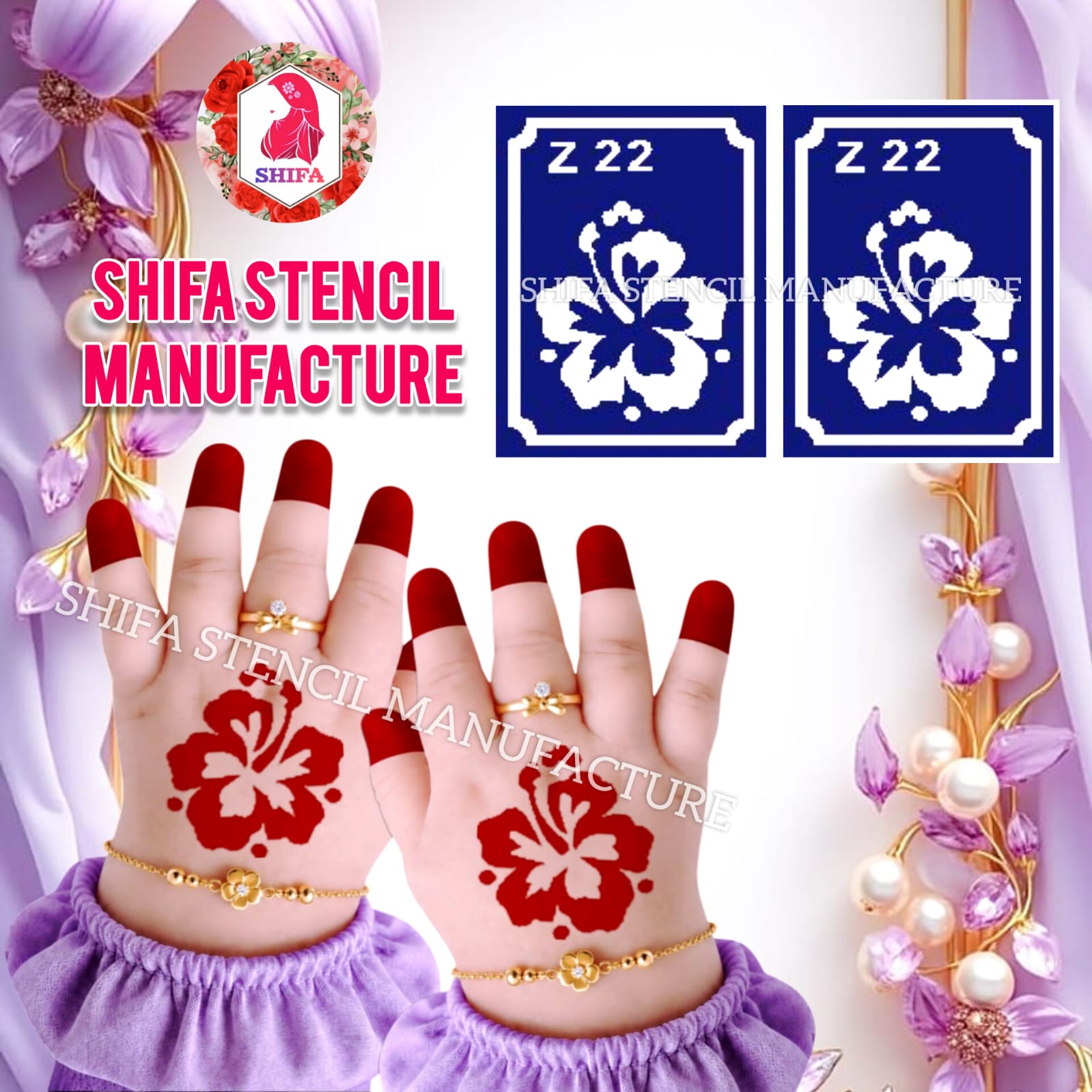 Z 22 Hibiscus Grace - Sticker overview - Shifa Stencil Manufacturer